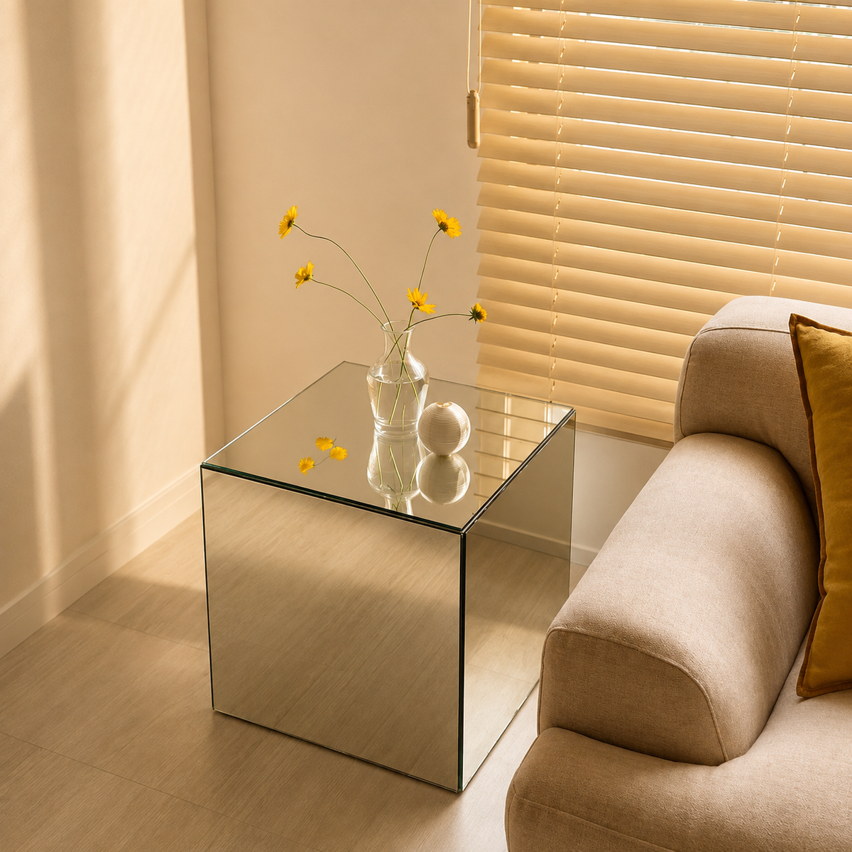 Mirror Acrylic Cube Side Table