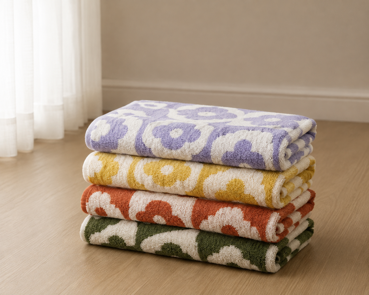 Floral Plaid Cotton Towel