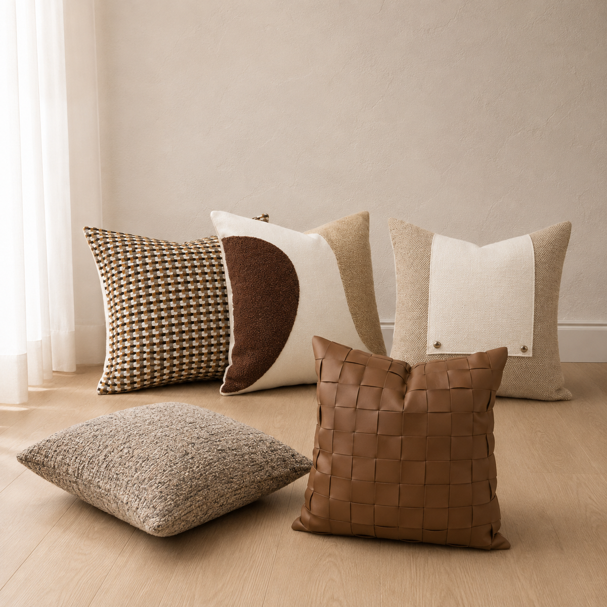 Woven Leather Cushion Cover