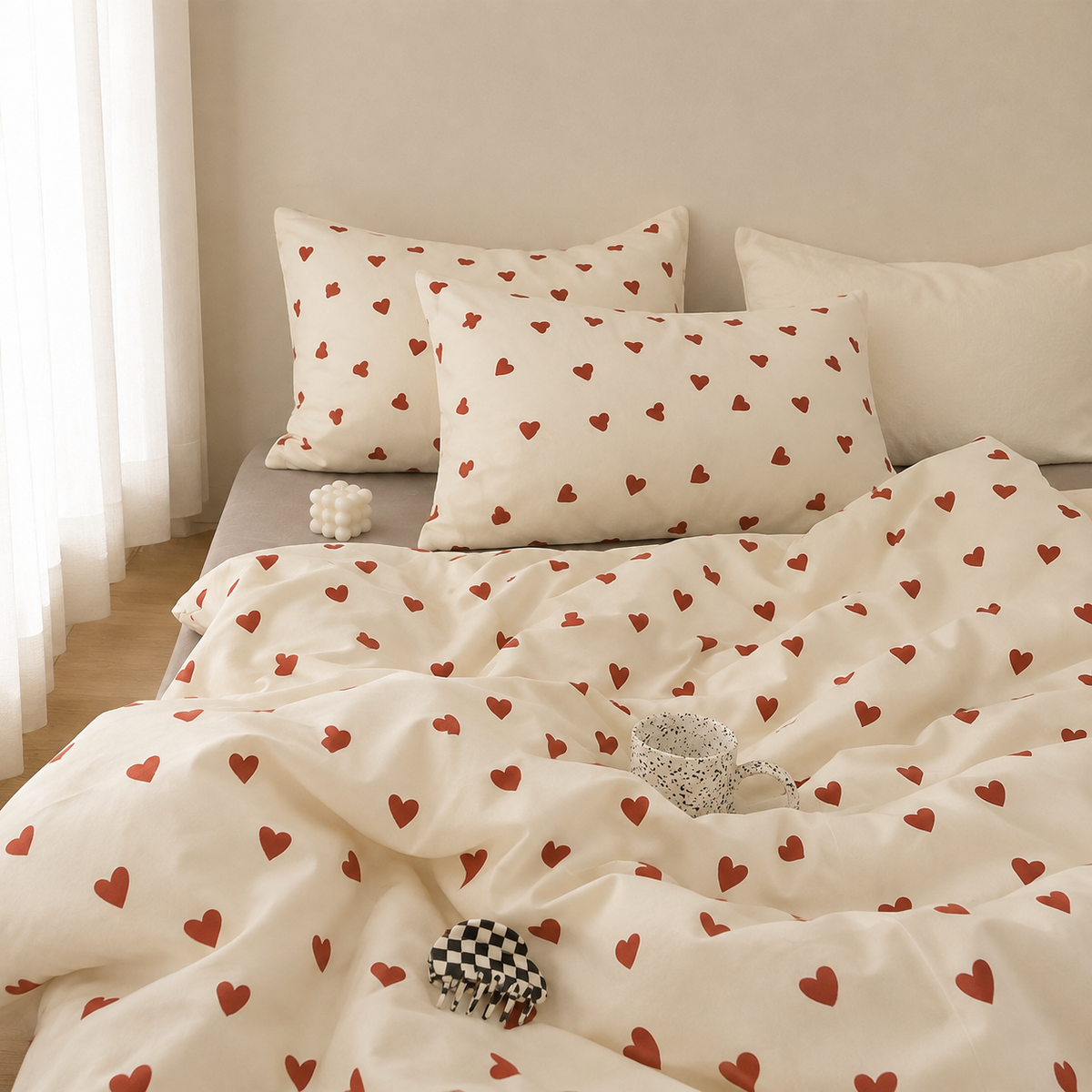 Heart Print Cotton Bedding Set